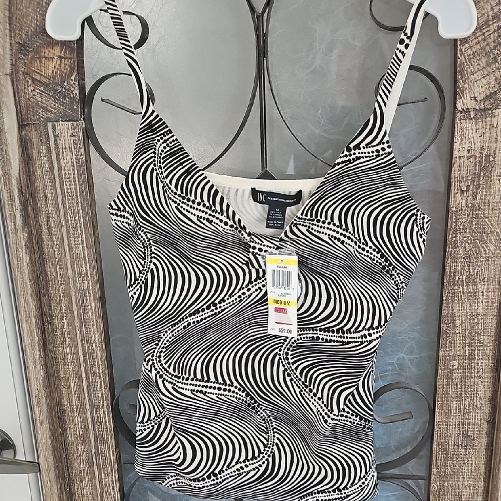 INC International Concepts Black and White Graphic Camisole